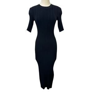 Frame Ribbed Knit Bodycon Midi Dress Black Crewneck T-Shirt S